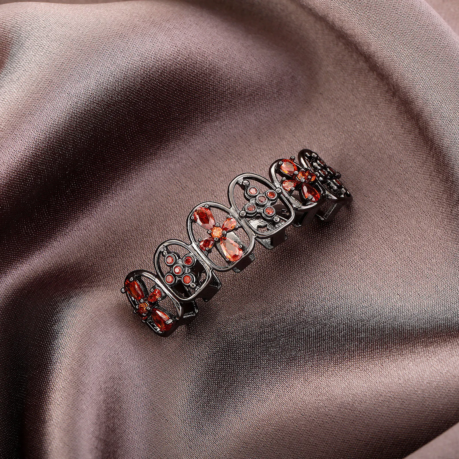 TOPGRILLZ Gothic Cross Flower Red Zircon Teeth Grillz Black Color CZ Stone Tooth Caps For Women Men Christmas Jewelry Gift