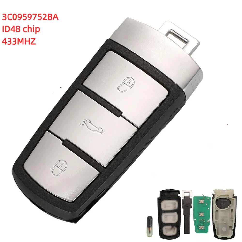 

3 Buttons Flip Smart Car Remote Key Fob with ID48 Chip 3C0959752BA 433MHZ ID48 For VW Passat B6 3C B7 Magotan CC