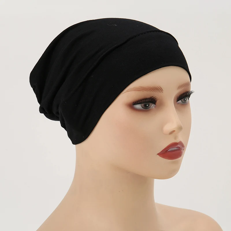Premium Muslim Jersey Underscarf Cotton Closed Hijab Undercap Elastic Bonnet Hat Solid Color Musliman Turban Women's Head Hood