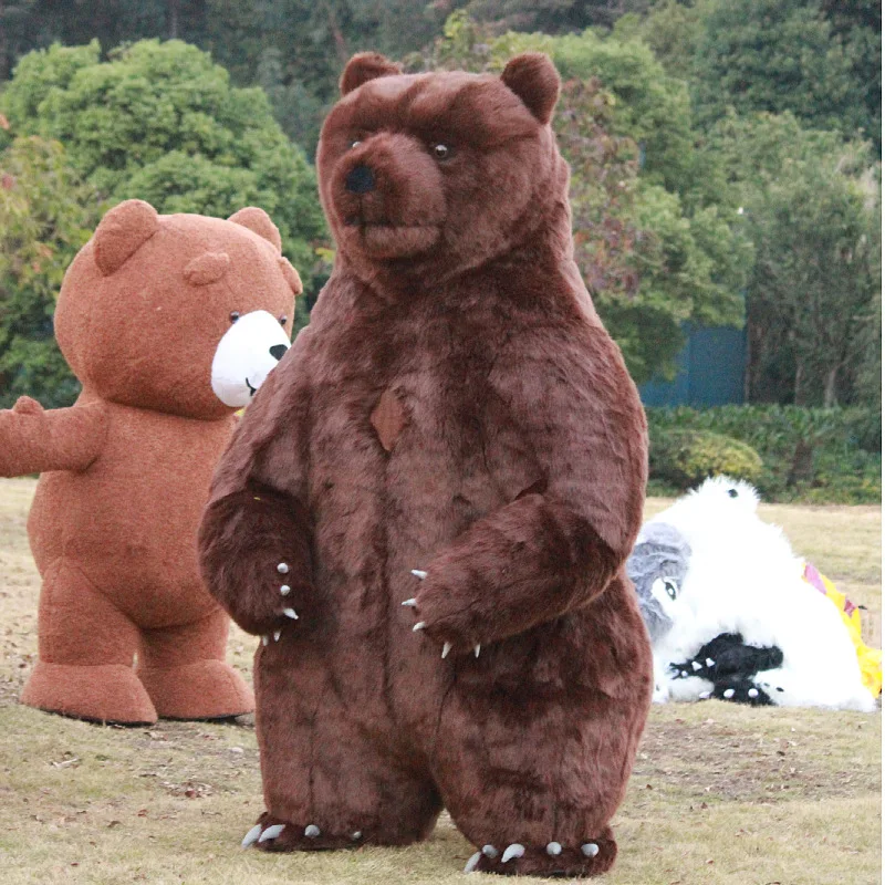 2.6M Inflatable Coffee Bear Cosplay Costume Blowing Up Brown Bear Costume Mascot Performance Props Full Body Costumes Farm