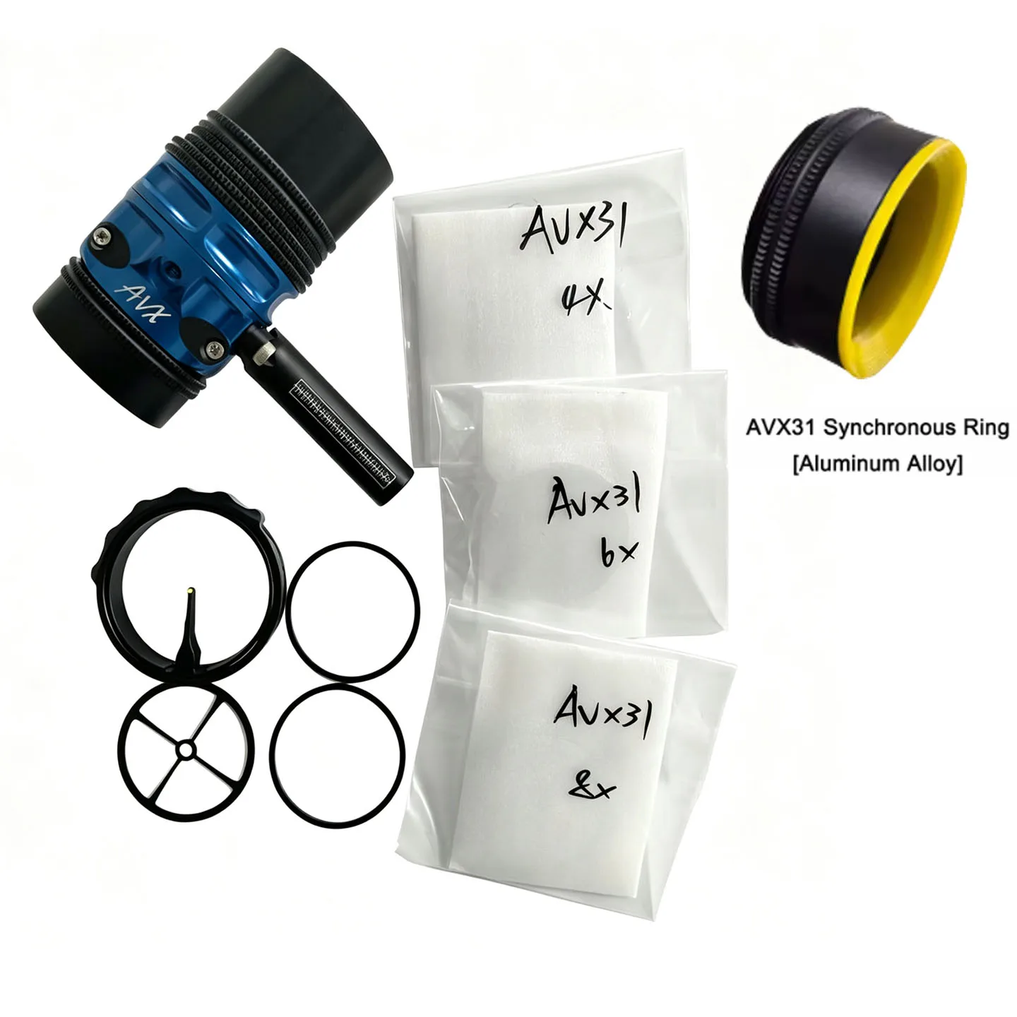 AVX31 Archery Target Scope Sight for Compound Bow, 4X/6X/8X Magnification Lenses Kit, Sync Ring Lens Hood Fit 019 Ring‑Style Fib