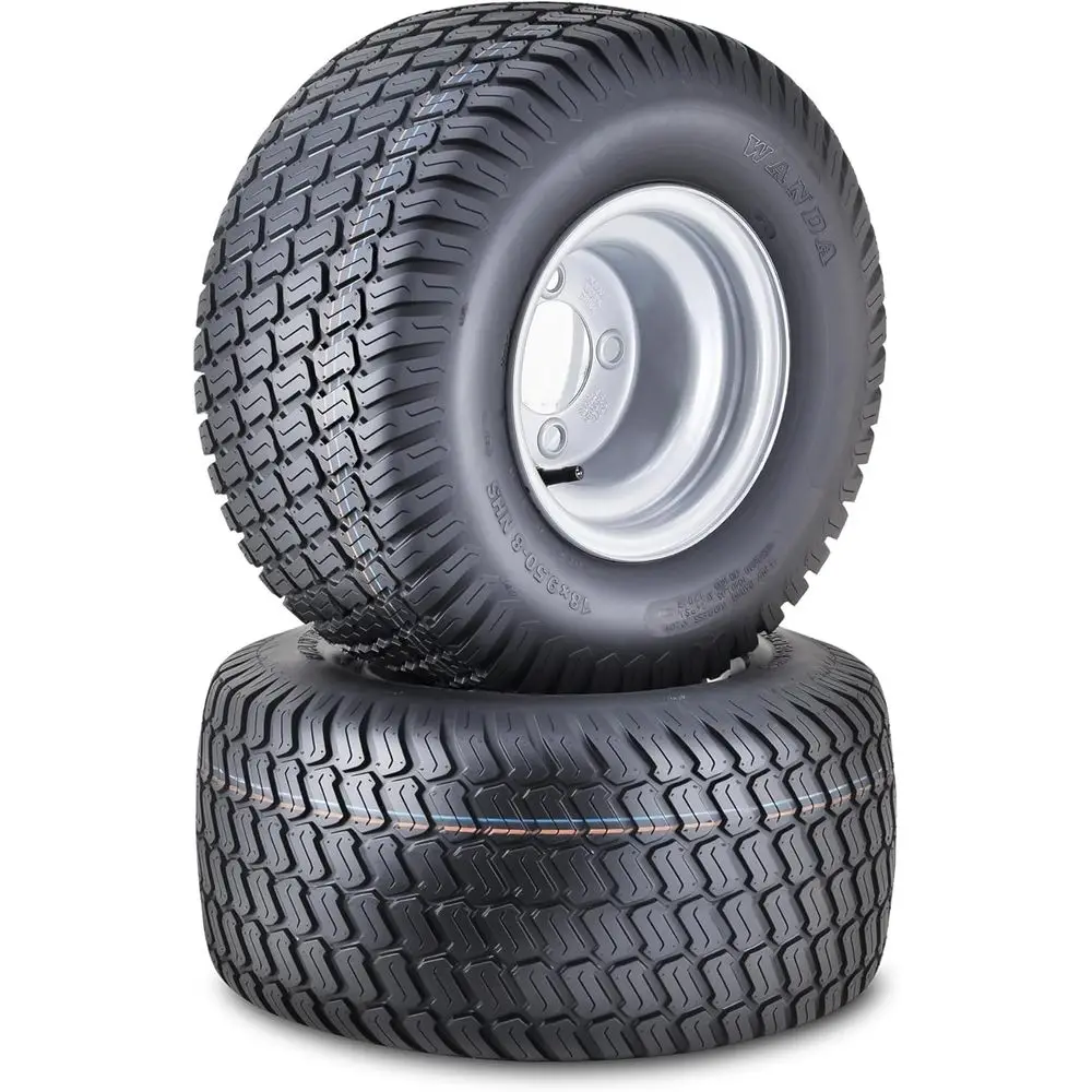

Lawn Mower Tractor Tire Wheel Assembly 18X9.5-8 4-Ply with 4 Lugs on 4" PCD Silver Wheel-13032,SET 2