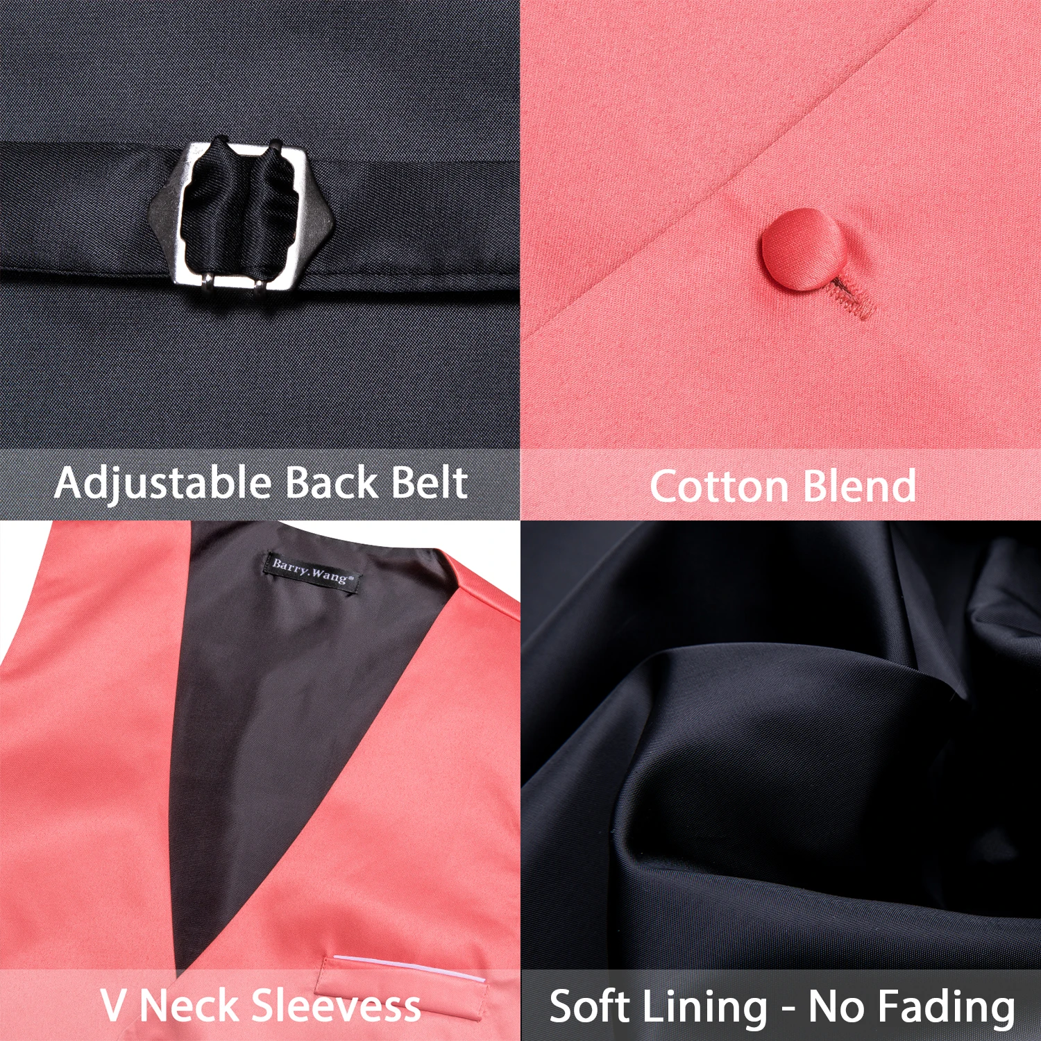 Silk Vest for Men Rose Red Solid Plain Wedding Party Waistcoat Bowtie Set Set Male Sleeveless Jacket Formal Casual Barry Wang