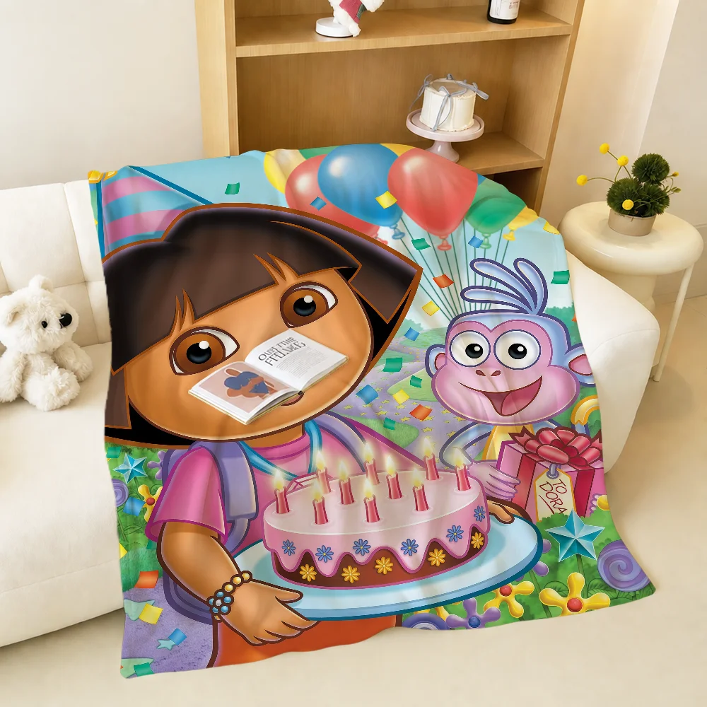 Cute Funny Cartoon Girl D-Dora Blanket Warm Soft Plush Blankets Sofa Living Room Nap Home Bedroom Travel Gift Flannel Pet Hogar