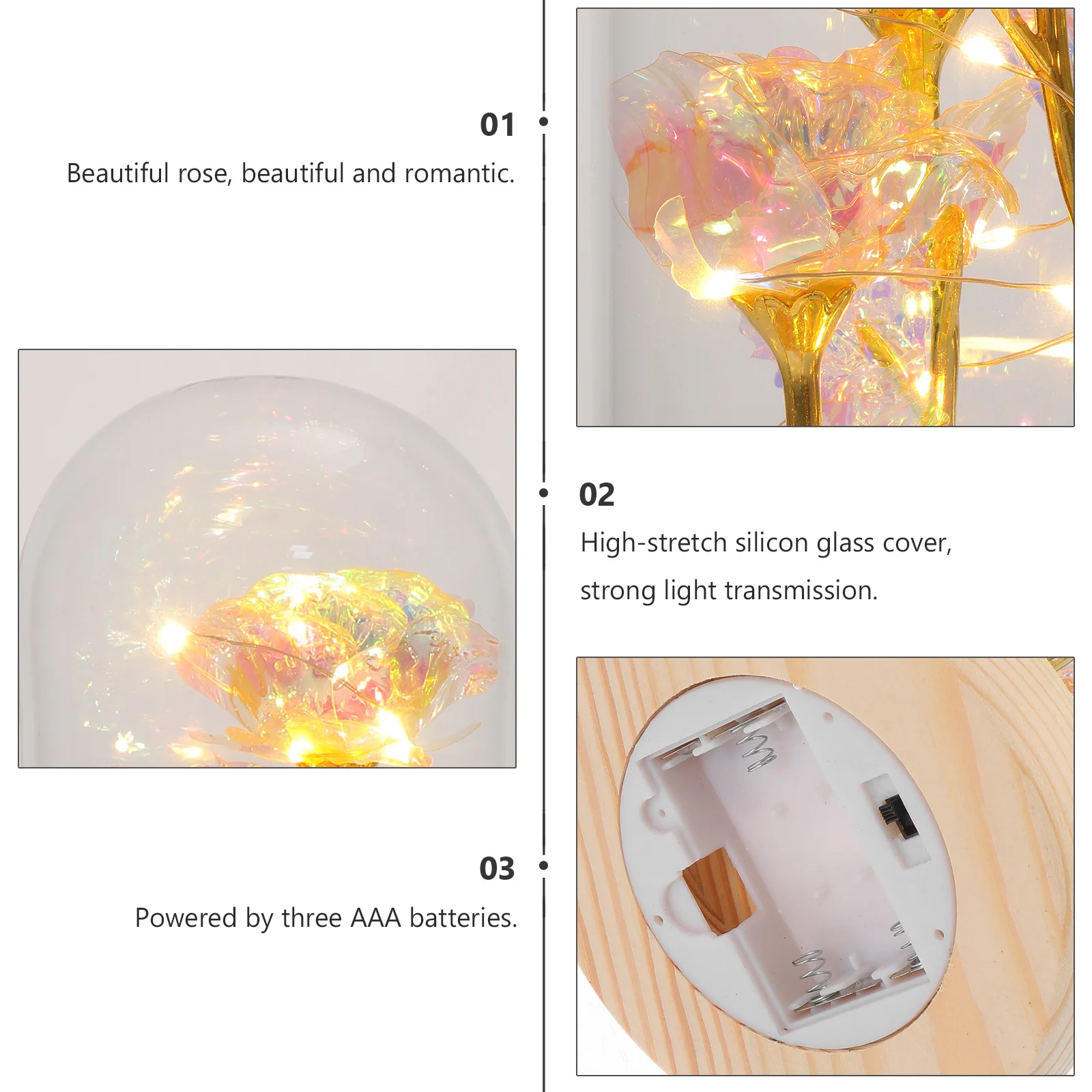 

1Pcs Gold Foil Rose Glass Dome Ornament Excellent Workmanship Exquisite Appearance Delicate Glowing Desktop Adornment for Living