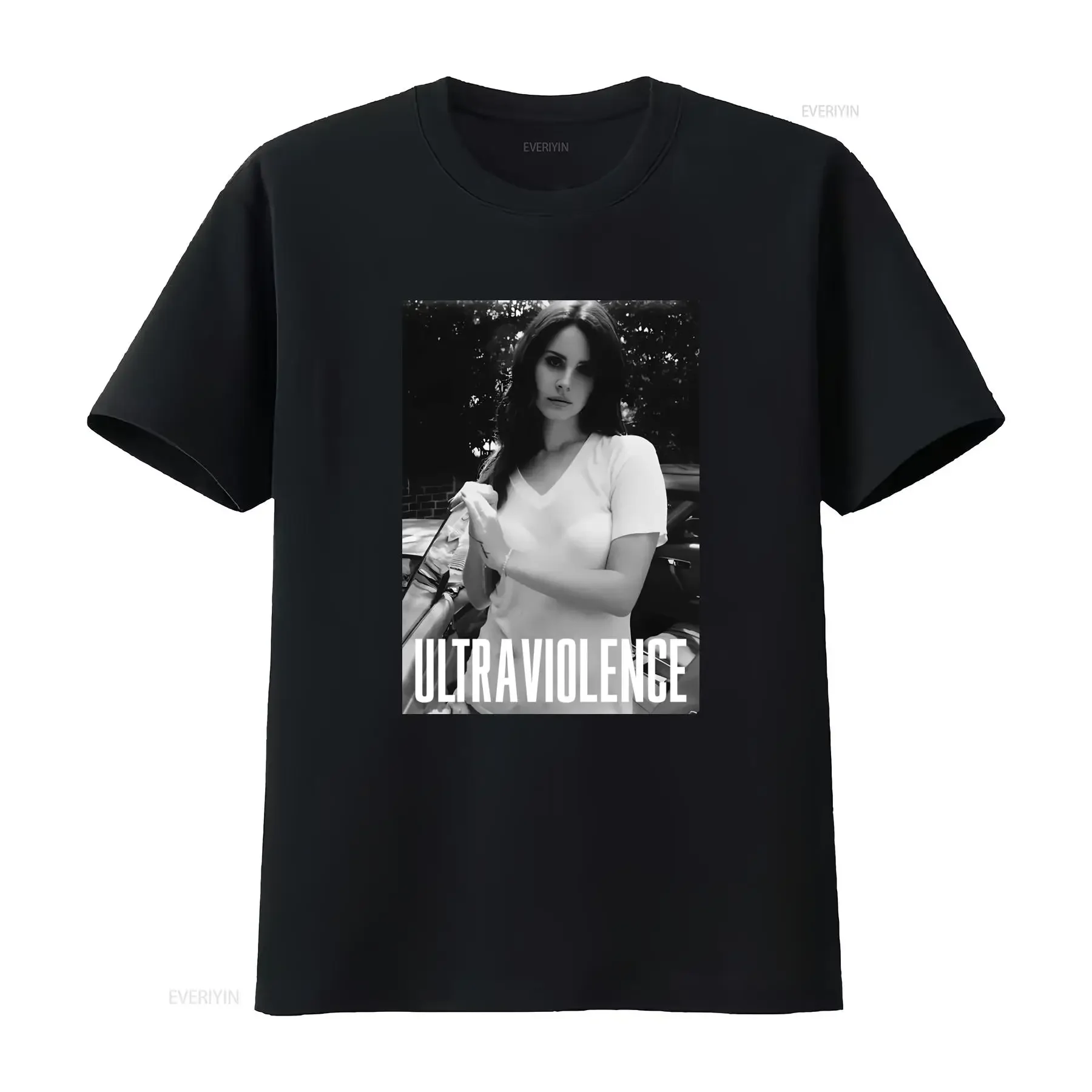 Vintage Retro Lana Del Rey Ultraviolence Black White Portrait Print Casual Streetwear T Shirt vintage Washed streetwear homme
