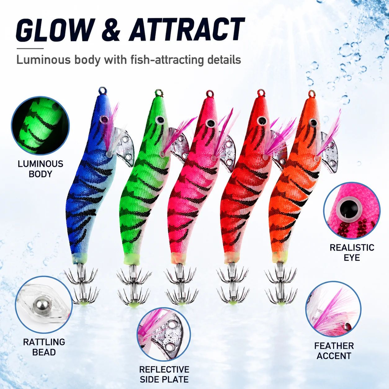 Squid Fishing Jig Lure Egi Bait 2.5 3.0 3.5 Cloth Wrapped Shrimp Lure Sharp Crown Hooks 5 Colors for Saltwater Cuttlefish Tackle