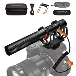 Comica Professional Super Cardioid Shotgun Microfone com Shock Mount, Câmera Microfone para Gravação de Vídeo, CVM-VM20