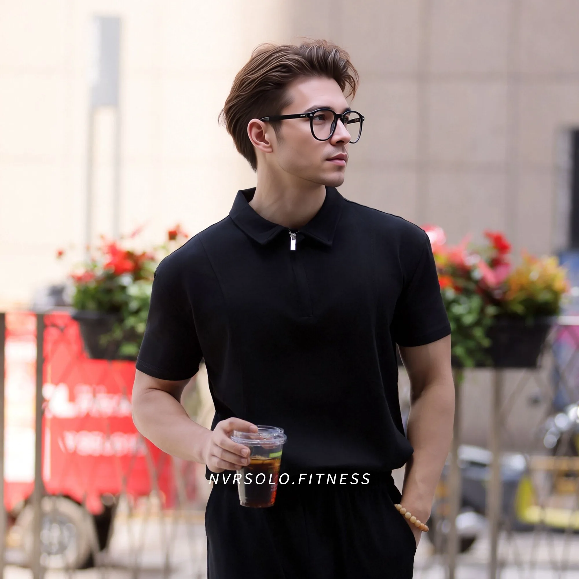 Light Business Series Men's Polo Collar with Hidden Zipper Design to Enhance Body Shape, Wide and Stylish Upper Body, Daily Casu