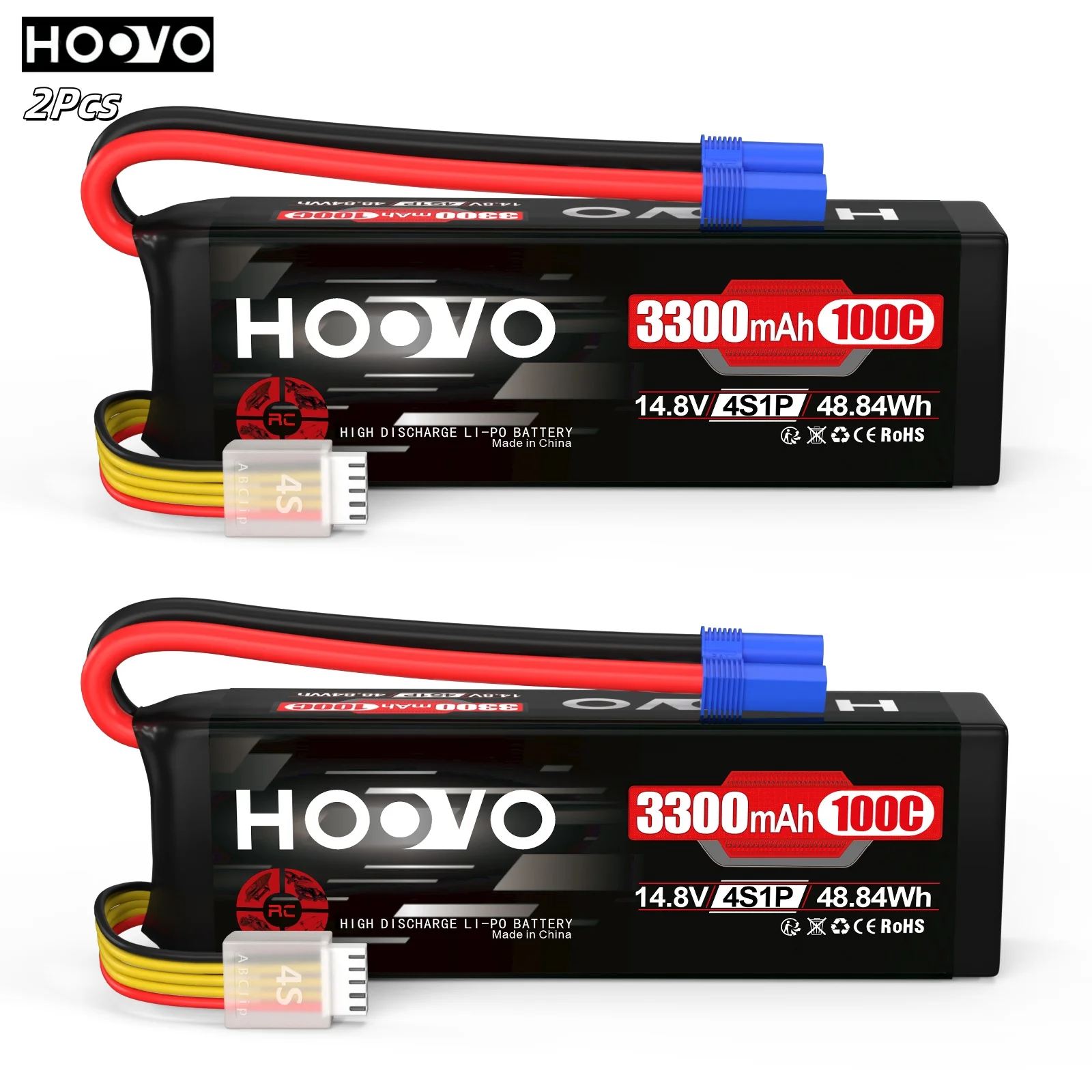 HOOVO 4S 14.8V Lipo Battery EC5 Plug 3300mAh 100C RC Battery Soft Case for RC Car Buggy Helicopter Airplane Boat Quadcopter 2Pcs