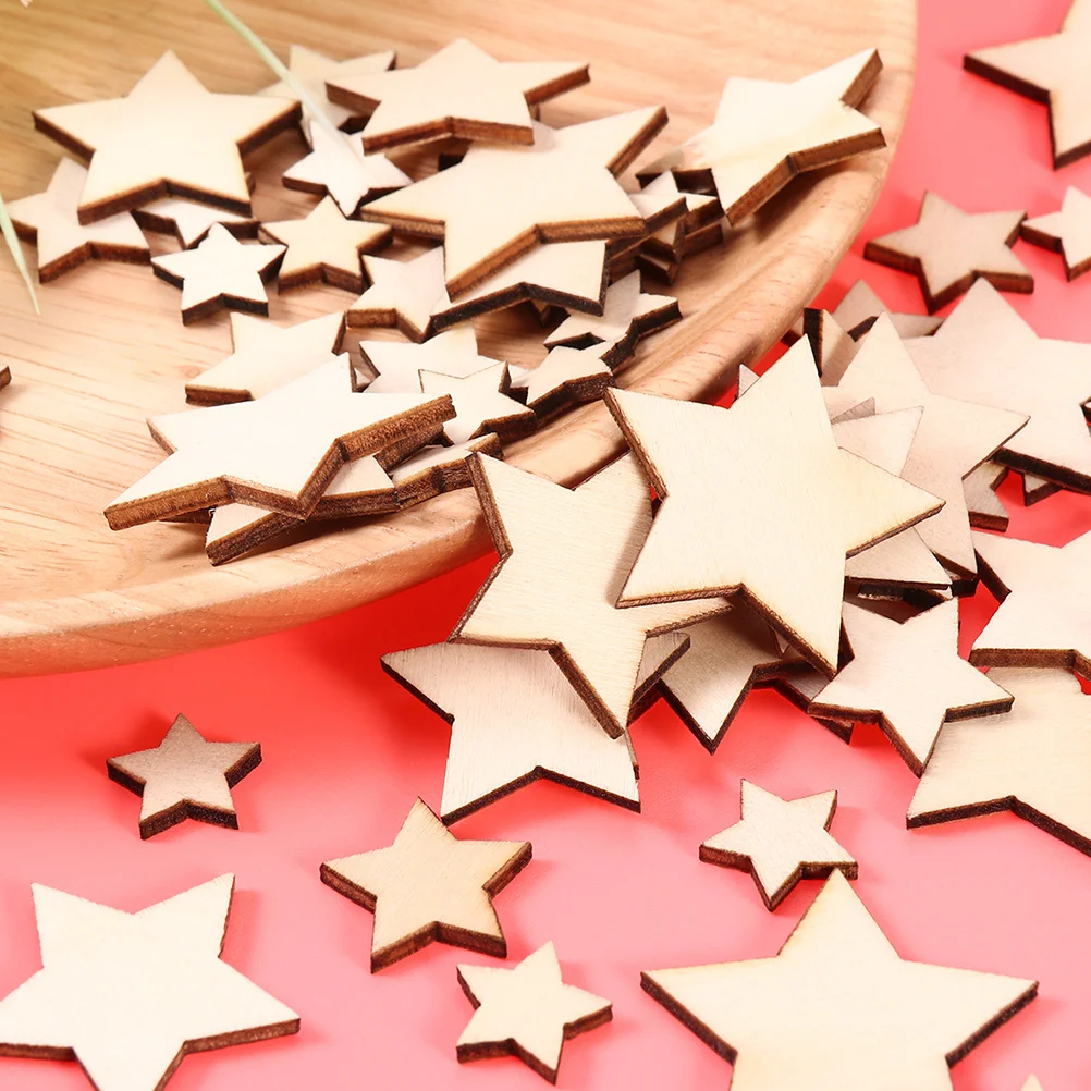 

200Pcs Wooden Pentagram Craft Embellishments Star Ornaments for DIY Art Wedding Decoration Holiday Party Supplies
