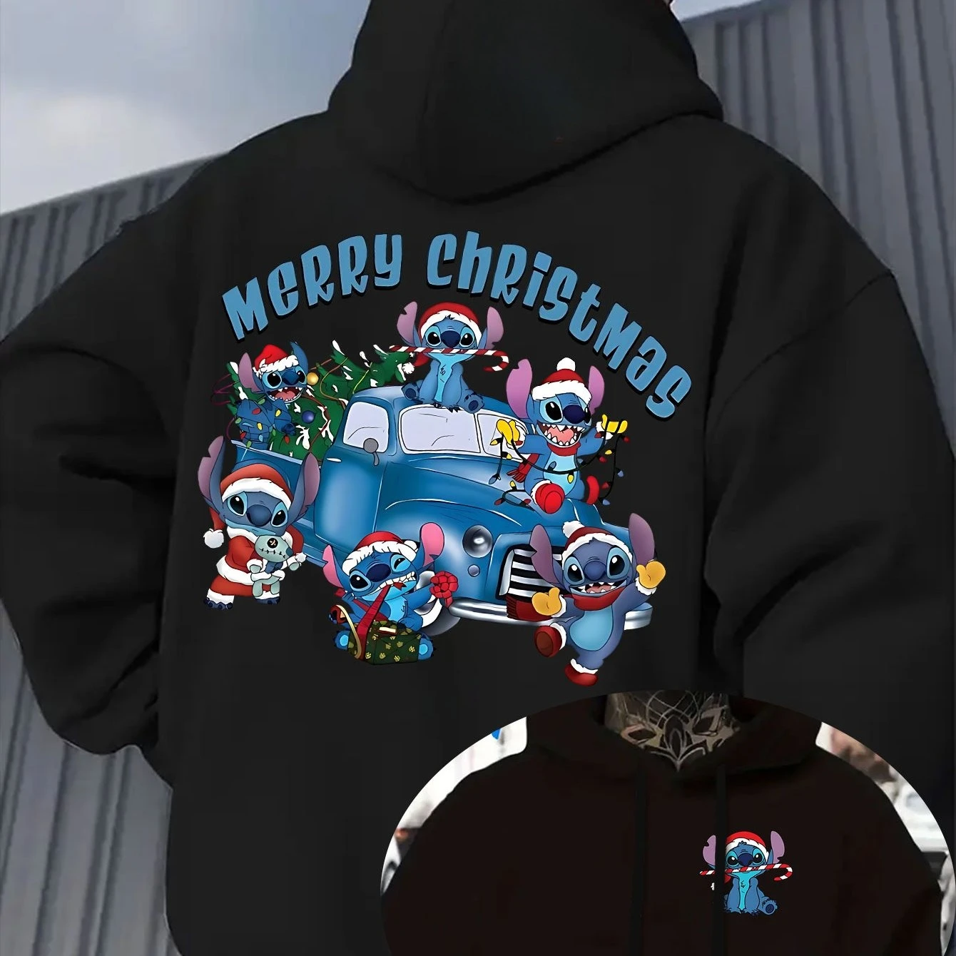 

Men's Disney Stitch Christmas Hoodies Fashion Oversized Streetwear Unisex Sweatshirts Autumn and Winter Fleece Casual Versatile