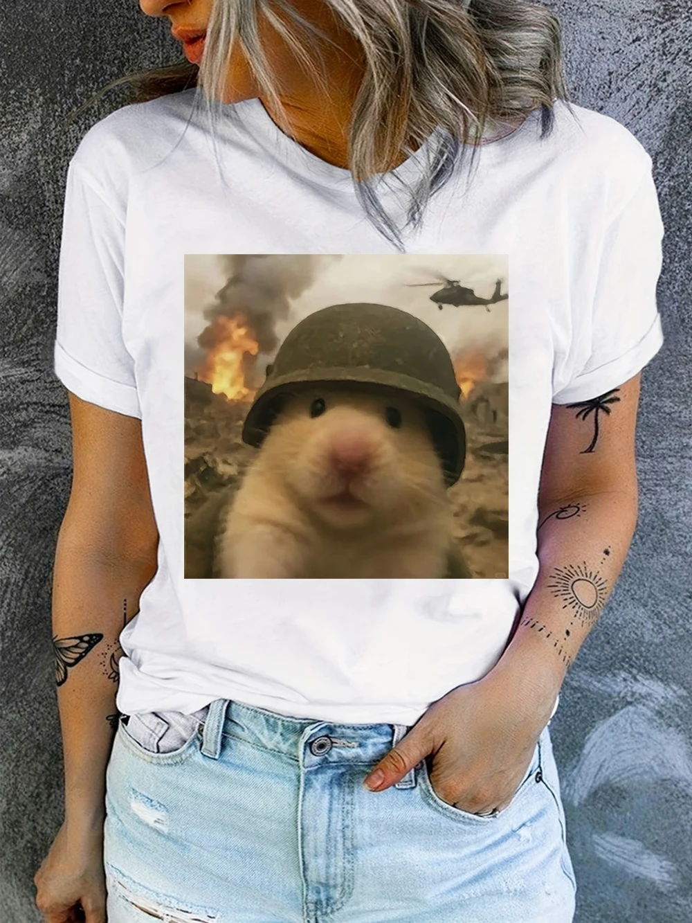 Funny Screaming Hamster Graphic Print Creative Top Casual Short Sleeve Crew Neck T-shirt Clothing for Summer Women Clothing