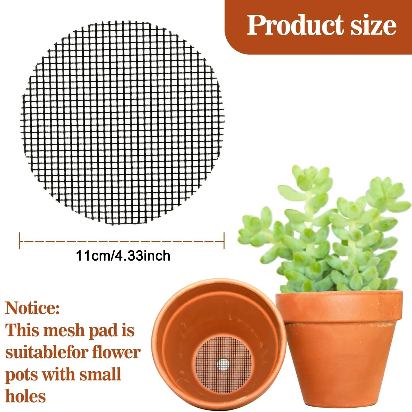 20Pcs 11cm Round Flower Pot Hole Mesh Pad Plastic Drainage Screen Bottom Grid Mat for Bonsai Succulent Planter Gardening