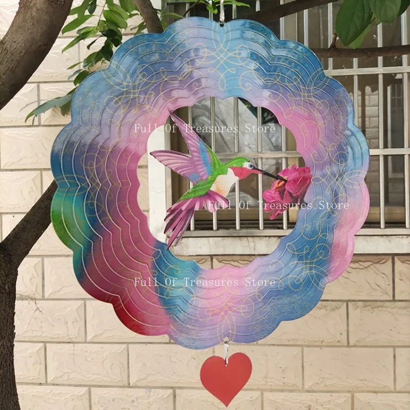 Garden Hanging Decoration, Stainless Steel Mandala Wind Chimes Dynamic Sculpture Windmill, 3D Color Wind Turntable with Love