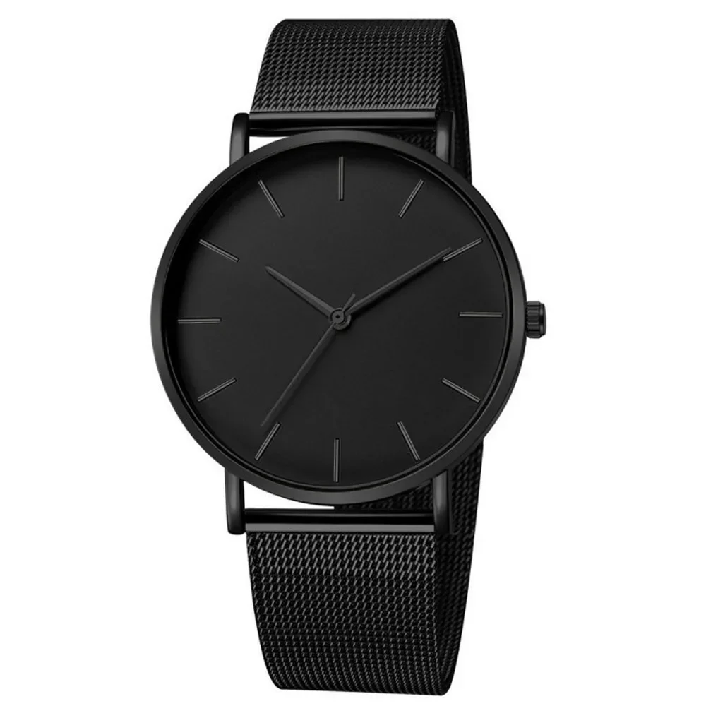 1-piece set of European and American simple and fashionable men's watch, men's watch, mesh belt, steel strip, quartz watch