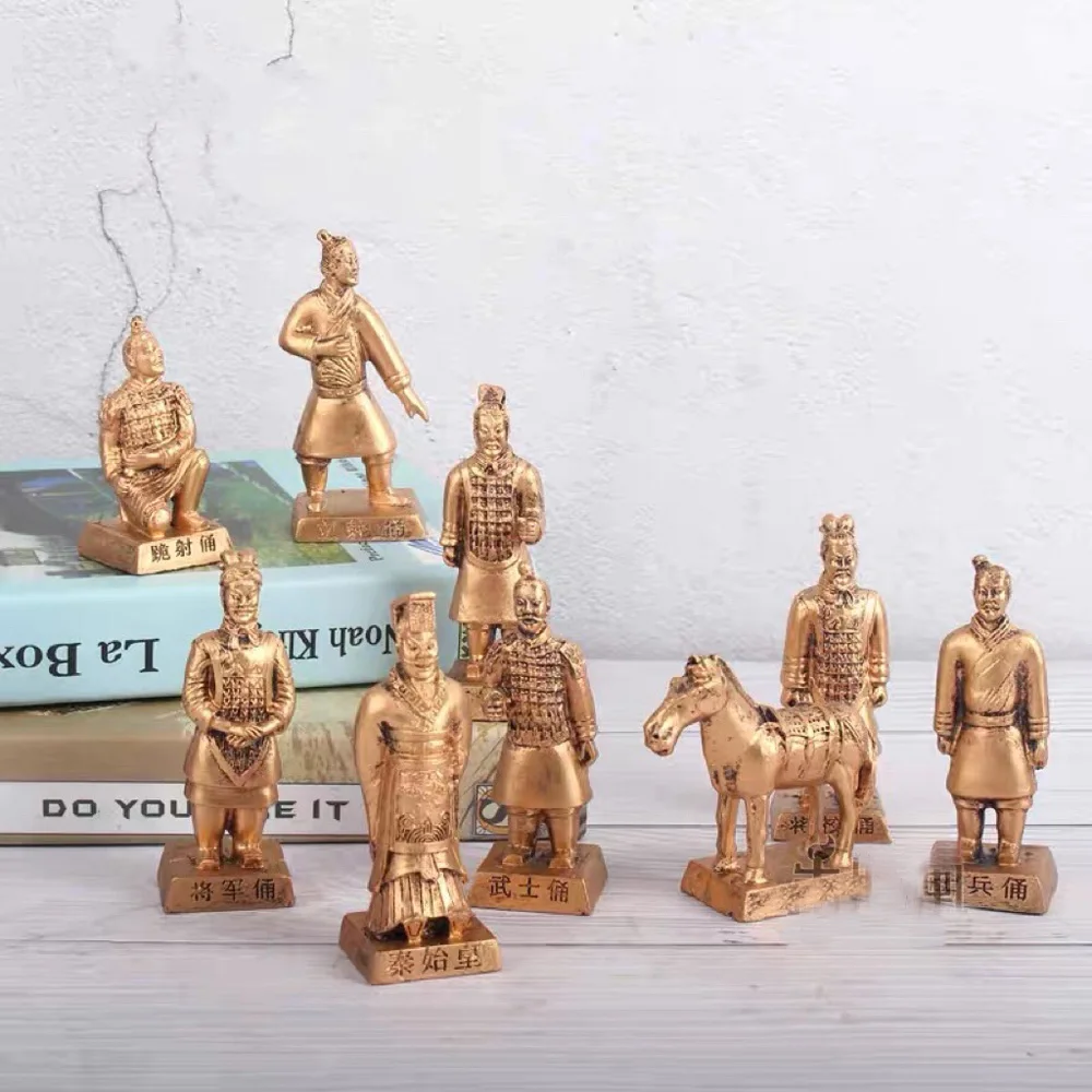 resin material Artificial Emperor Qin's Terracotta Warriors sets resin handicrafts ornaments include brocade box