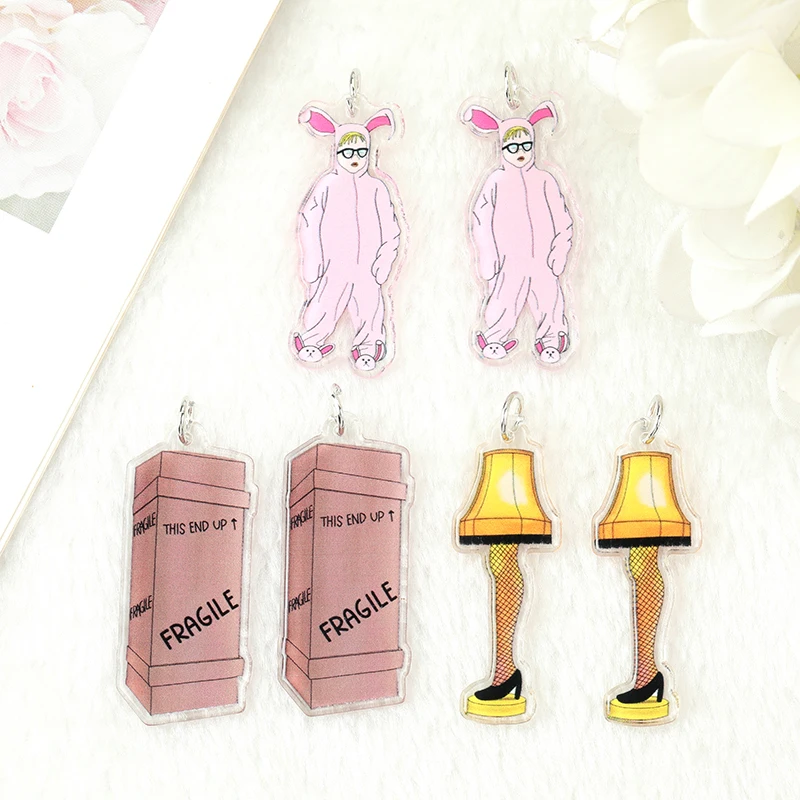 6Pcs Christmas Charms Creative Acrylic Leg Lamp Pendant For Necklace Keychain Diy Making Accessories