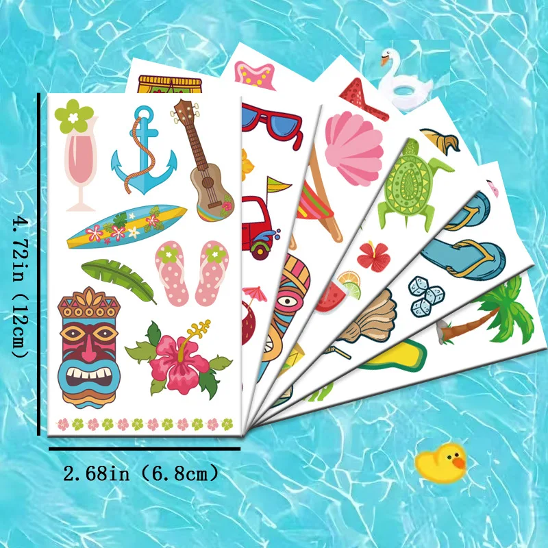 10Pcs/set New Hawaii Summer Temporary Tattoo Sticker Fake Vacation Coconut Tree Beach Tattoos Stickers Waterproof For Party