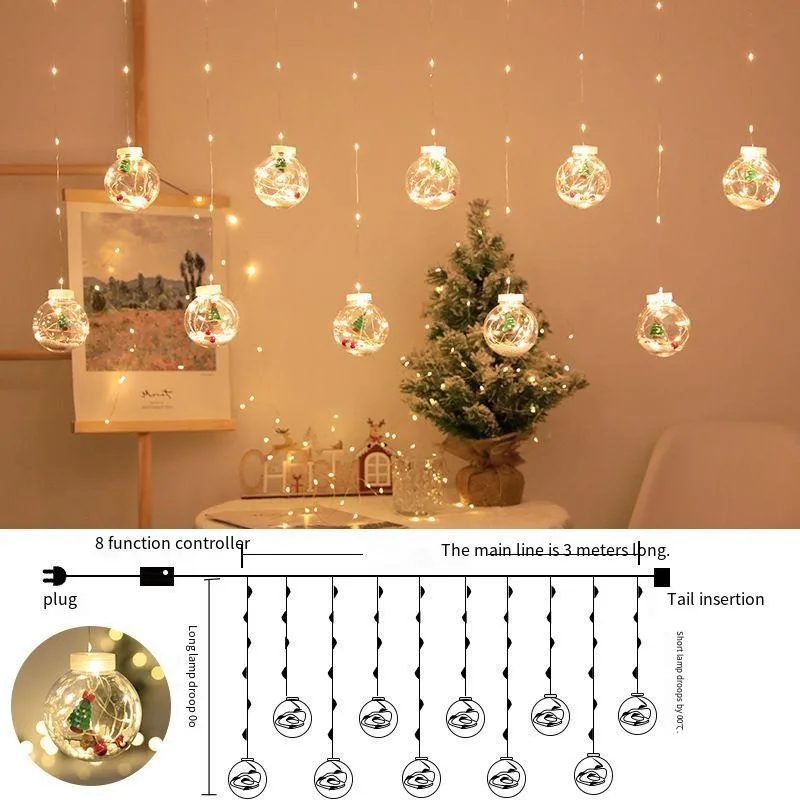 Christmas Decoration LED Lights Curtain Lights Santa Claus Snowman Christmas Tree Bedroom Window Decoration Lights