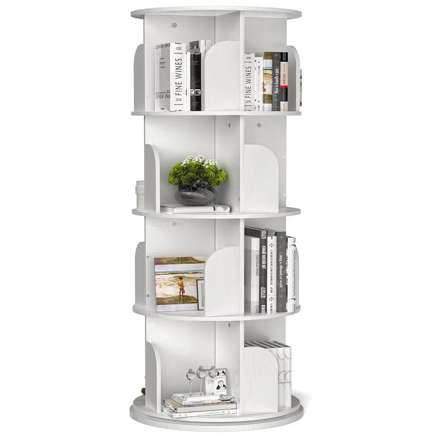 Estantería giratoria de 4 capas 360 ° Muebles independientes de los estantes del estante de exhibición del estante del almacenamiento para el dormitorio de la sala de estudio