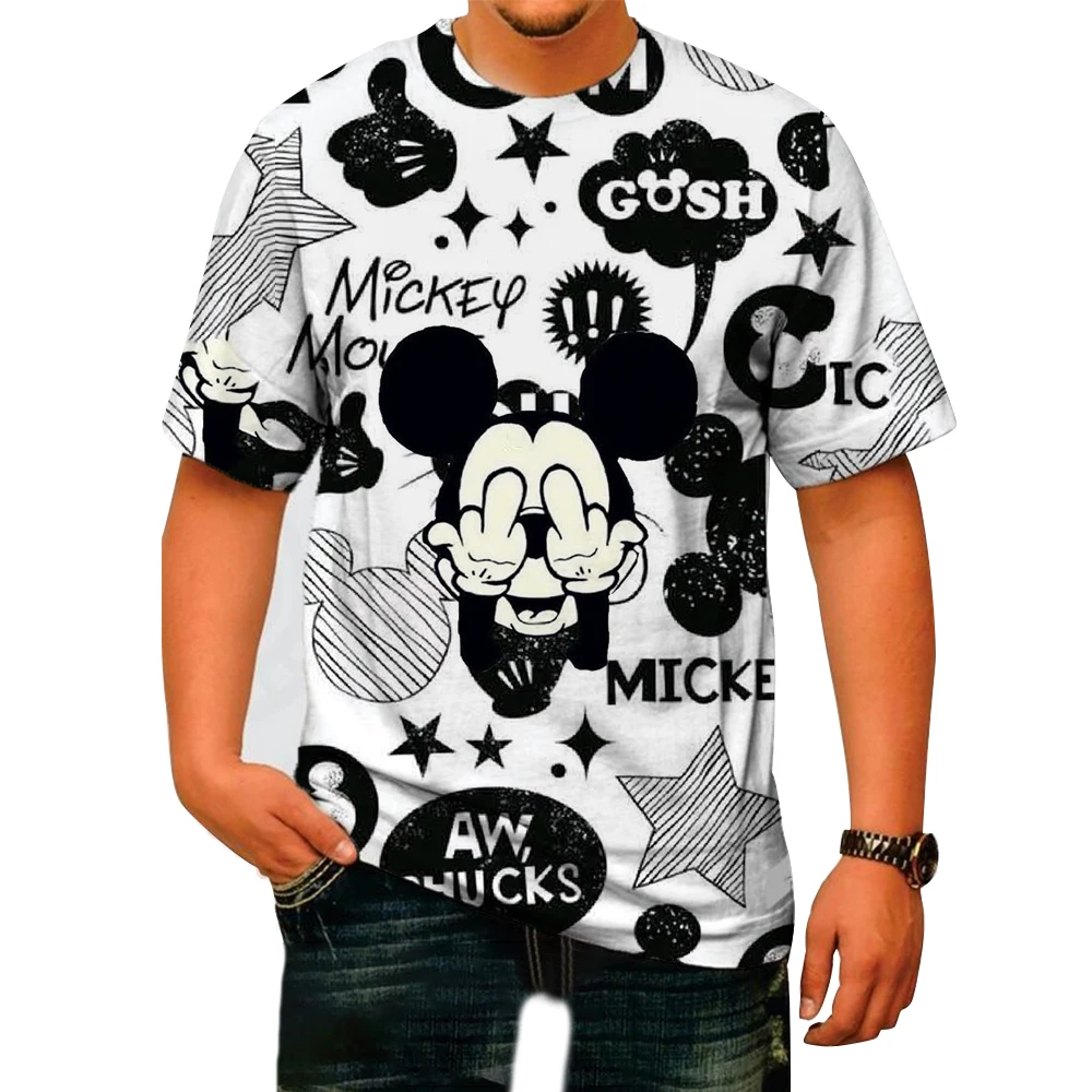 

Men's T-Shirt Disney Mickey Mouse Headphones Fashion Letters Tee Shirt Short Sleeve Cartoon T Shirt O Neck Clothing Big Size