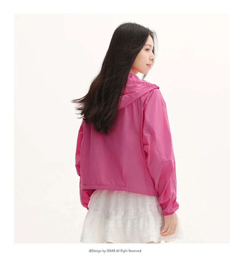 Semir Womens UV Jacket 2026 Cool Feeling Mesh Spliced Loose Hooded Drawstring Casual Outdoor Soft Comfortable