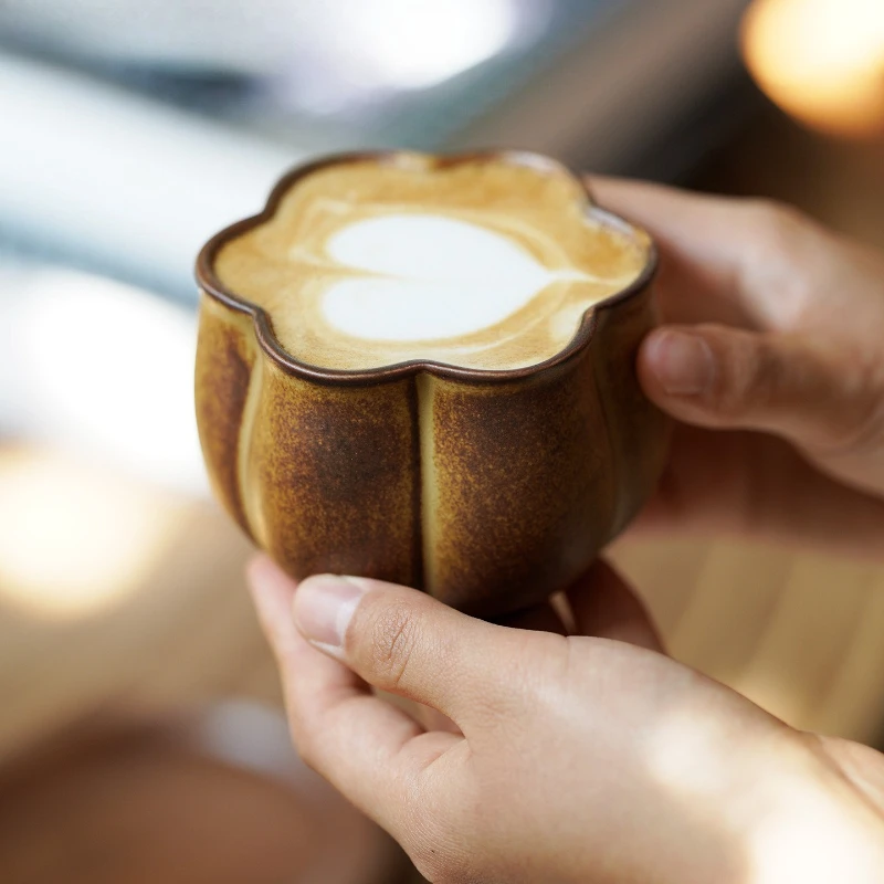 

Retro flower coarse pottery coffee cup ceramic mug creative exquisite niche teacup high-end cup