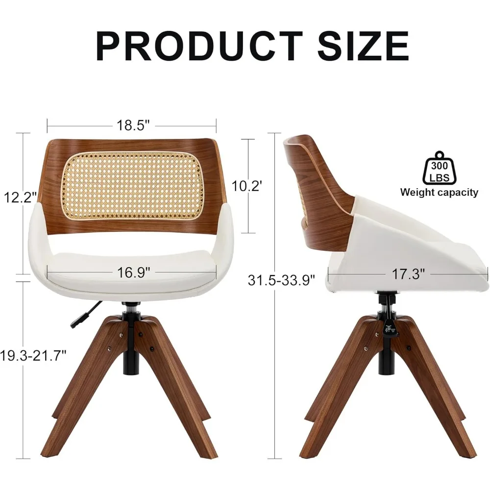 Conjunto de 4 cadeiras de jantar giratórias estofadas em couro sintético, cadeiras altas ajustáveis em nogueira, braços e pernas de madeira de cozinha confortáveis