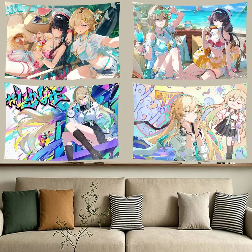 Skate Girl L-Lynae-e Game WUWA  Flag Tapestry Banner for Bedroom Living Room Outdoor Camping Custom Supported