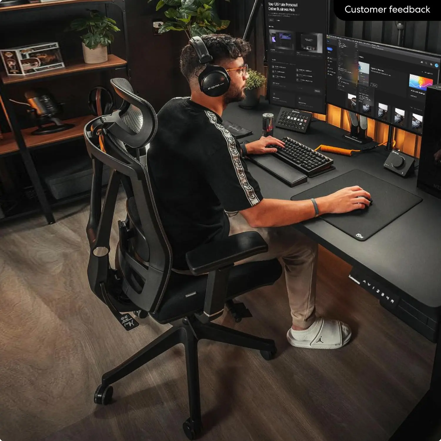 ErgoChair Pro Black Foam Ergonomic Office Chair with Adjus  Lumbar Support Headrest for Back Pain Relief Big And Tall