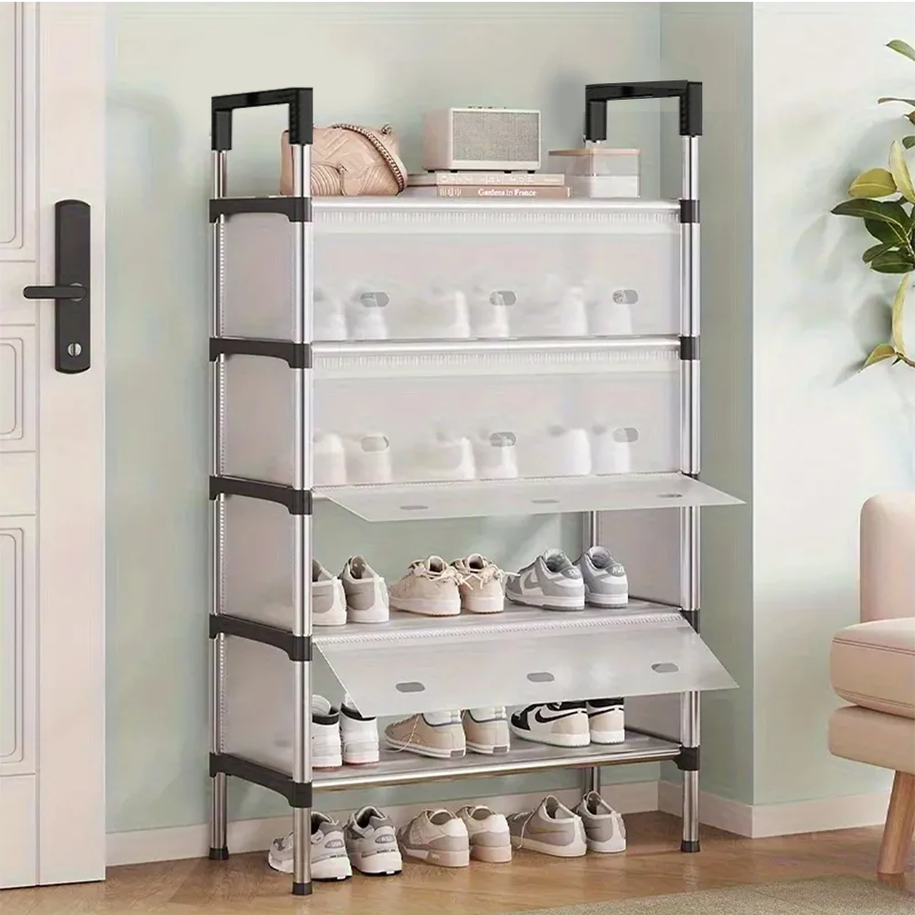 

Multilayer Shoe Rack with Metal Frame Simple Shoe Cabinet Dustproof Plastic Shoe Storage Rack for Dorm Apartment Rental House