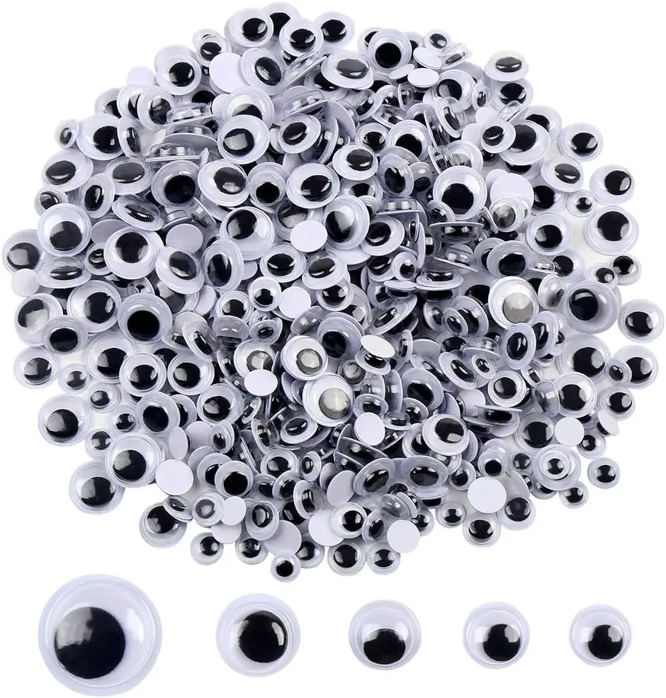 

500 Pieces 6mm -12mm Black Wiggle Googly Eyes with Self-Adhesive Backs for DIY Crafts Doll Making Sewing Supplies