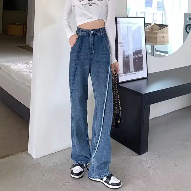 

Женские летние джинсы с высокой талией и широкими штанинами, тонкие, универсальные, свободные, стройнящие, в пол, фасон «банан»