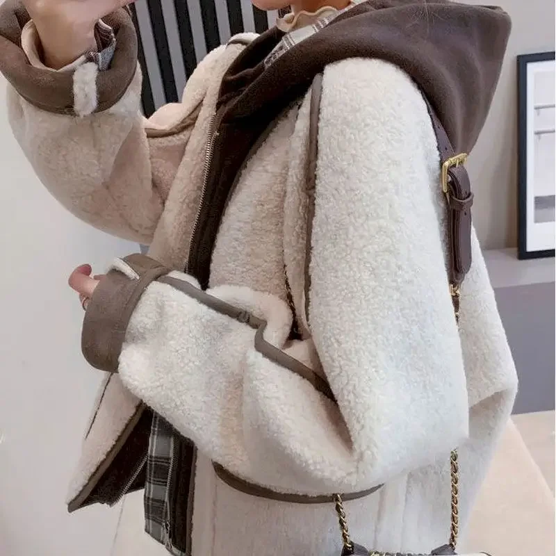 Oversized Hooodies Women Autumn Winter Trendy Vintage Cashmere Hooded Coat Fashion Cardigan Fleece Jackets Korean Loose Coats