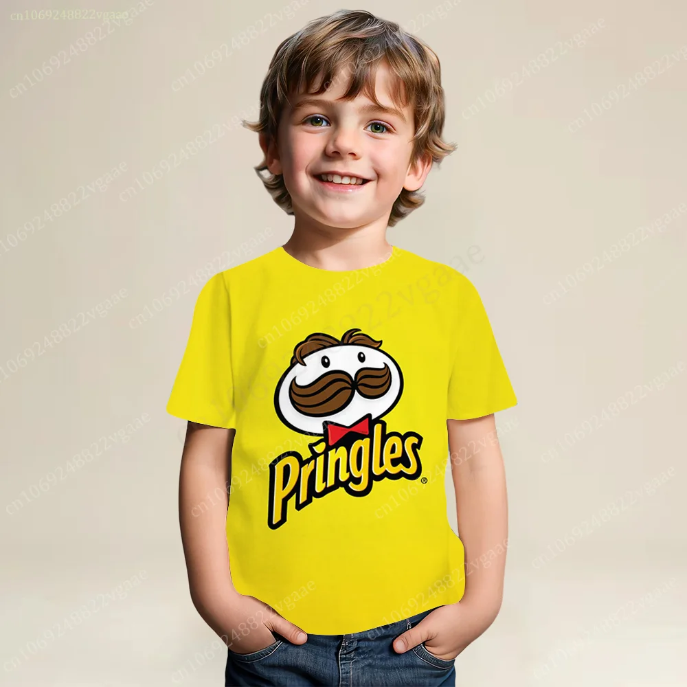 Summer Pringles T Shirt Men Kids Boys Potato Chips T-shirt Short Sleeve Top Funny Tee Clothes Girls Training Uniform Clothing