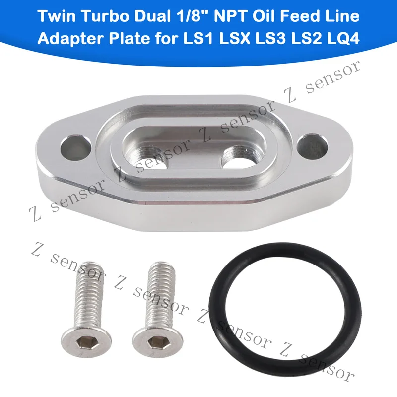 RRR+  Twin Turbo Dual 1/8 NPT Oil Feed Line Adapter Plate for LH7 LSX LS3 LS2 LQ4 H7