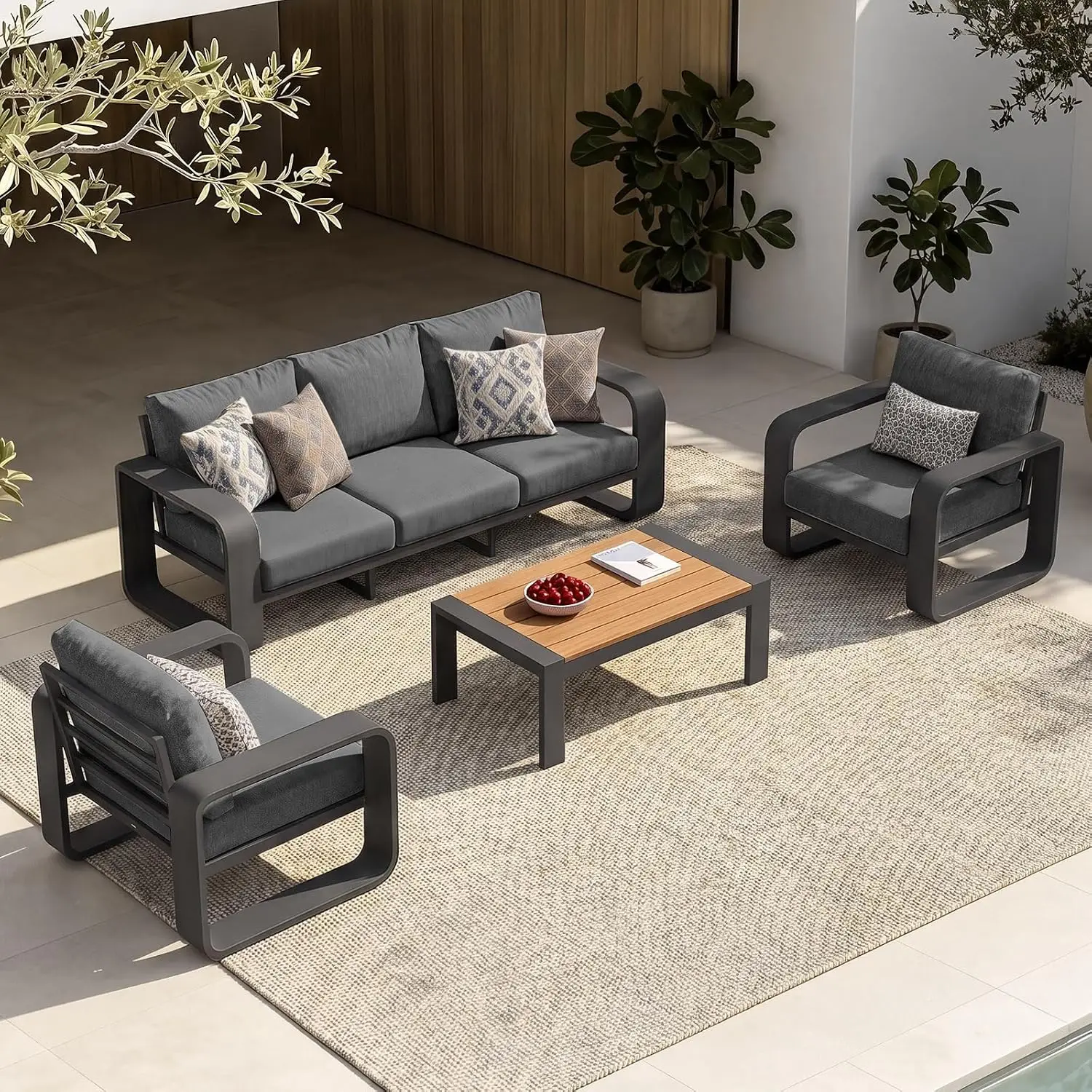 Oversized Aluminum Outdoor Furniture Set, Extra Large Patio Furniture Sofa Set 4.8” Widened Armrest & Ultra-Thick Cushions