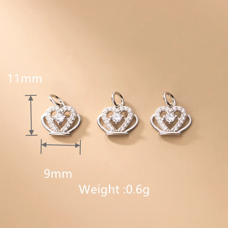 100% Real Sterling 925 Silver Accaccessories Zircon Crown Charm Pendant For Bracelets Necklaces Key Diy Material