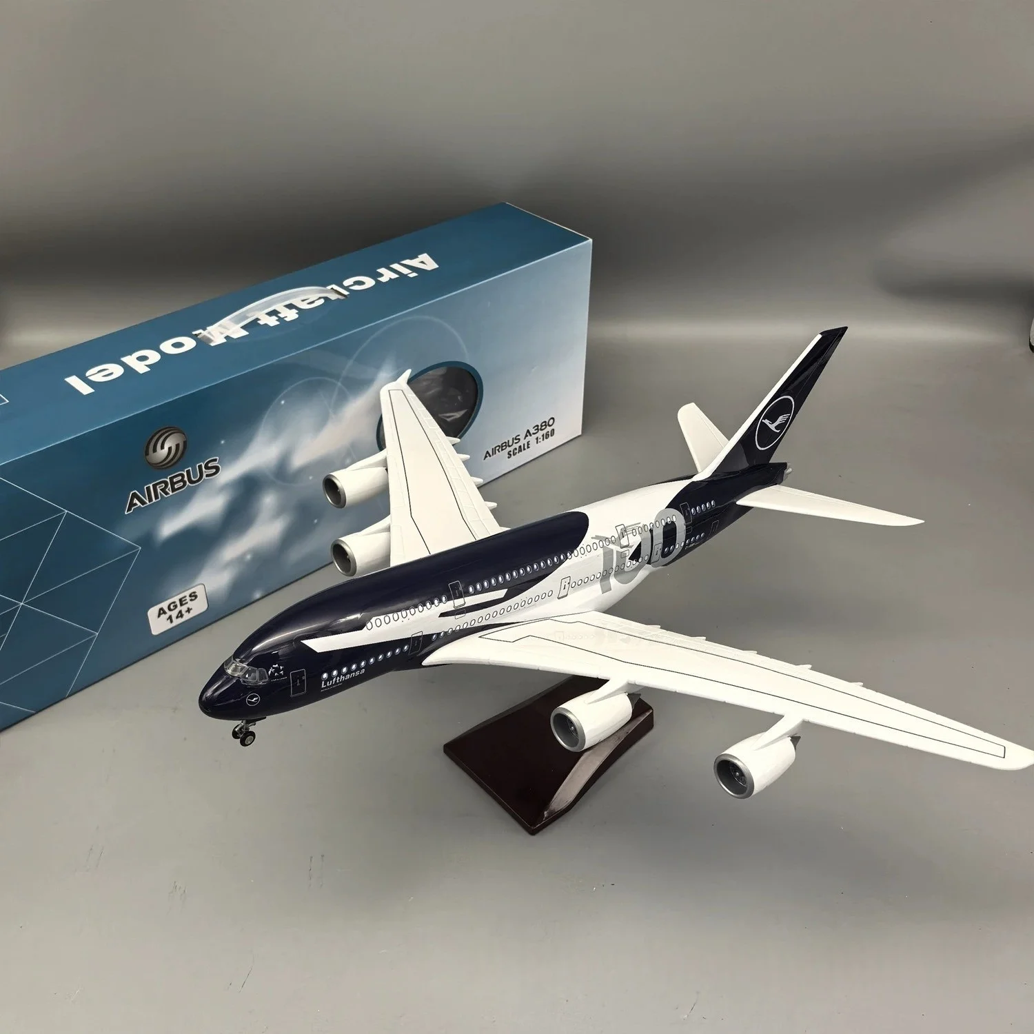 NEW 46CM Lufthansa A380 miniature airplane Model 100 Years Collectible Aircraft Resin With Wheels Voice Control Souvenir Plane