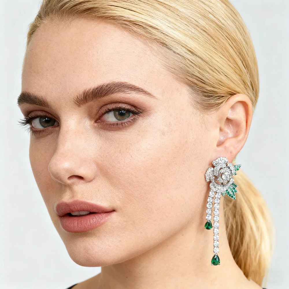 

Missvikki New Luxury Round Flowers Pendant Earrings For Women Wedding Party CZ Dubai Bridal Earrings Fashion New Trendy Jewelry