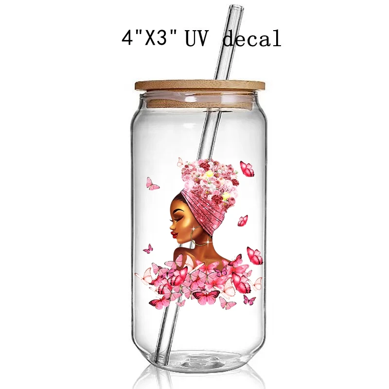 Autocollants de tasse UV DTF pour femmes afro noires, transferts durables, logo d'affirmation pour tasse, pas rond complet, tendance, bricolage, 2 pièces par lot