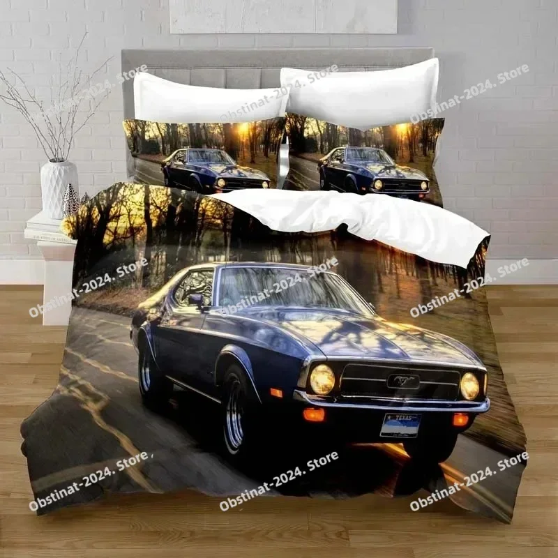 Cars Vehicles Bedding 3 Piece Boys Bedroom Decor Quilt Cover Pillowcase Cars Racing Print Bed Linen Set King Queen for Adults