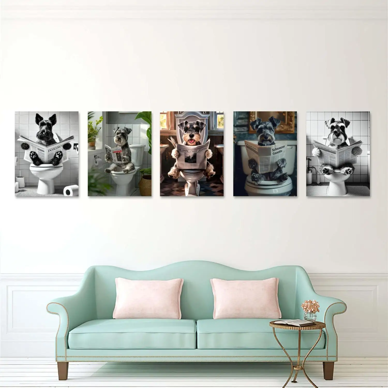 

Schnauzer Reading a Newspaper on The Toilet DIY Diamond Painting Kit Dog Poster Home Wall Decor Rhinestone Embroidery