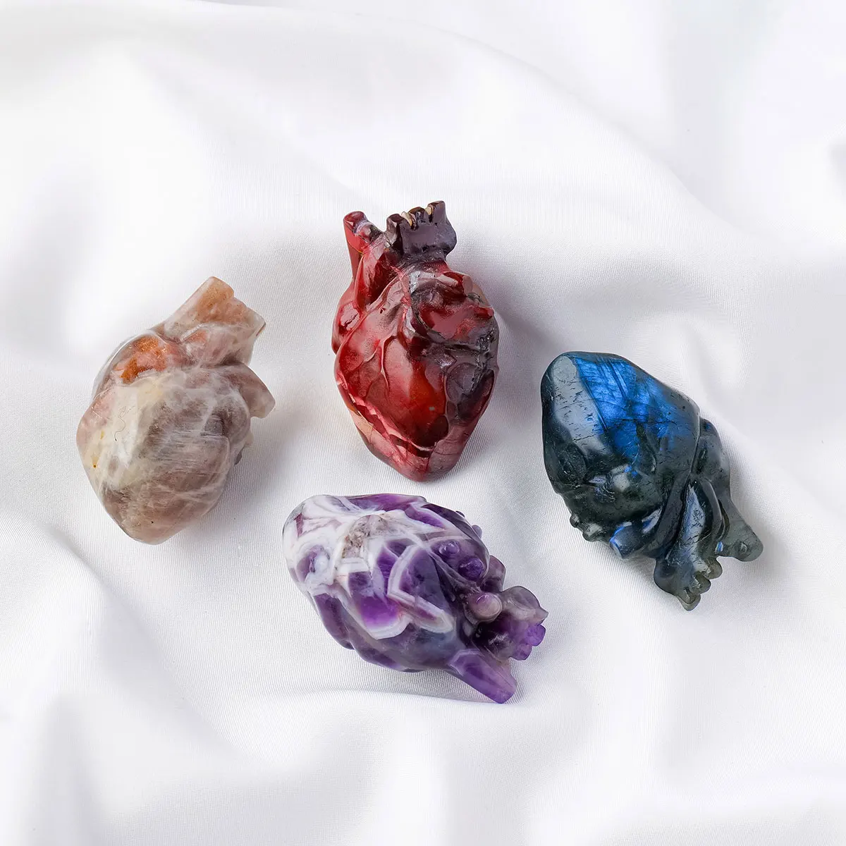 1PC Natural Crystal Stone Amethyst Labradorite Heart Head Carving Wicked Witch Energy Decorations Easter Halloween Christmas view 5