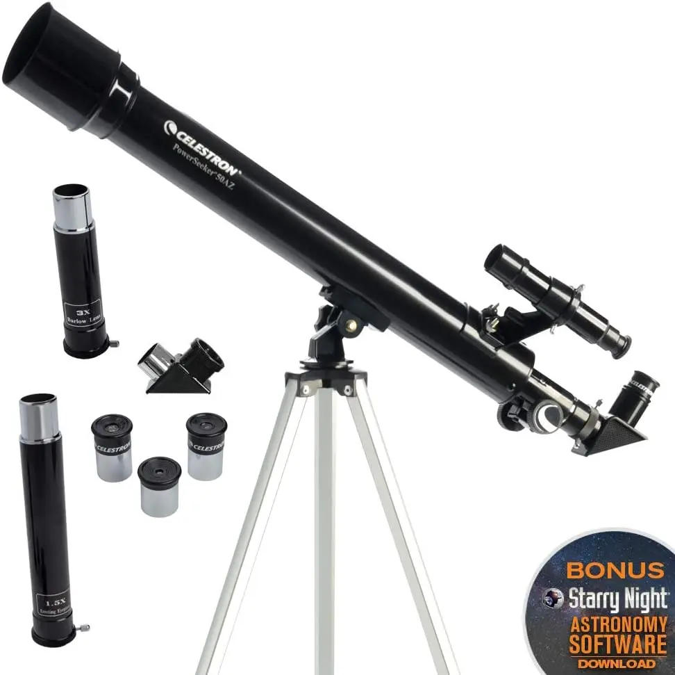 

Celestron PowerSeeker 50AZ Manual Alt-Azimuth Telescope for Beginners - Compact and Portable Kids Student Children's Gift