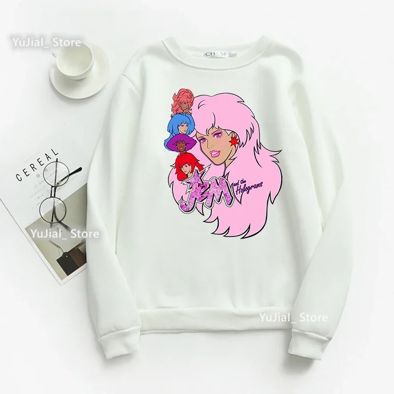 Jem En De Hologrammen Cartoon Print Hoodies Dameskleding Funny Fashion Hip Hop Sweatshirt Femme Harajuku Kawaii Jumper Tops