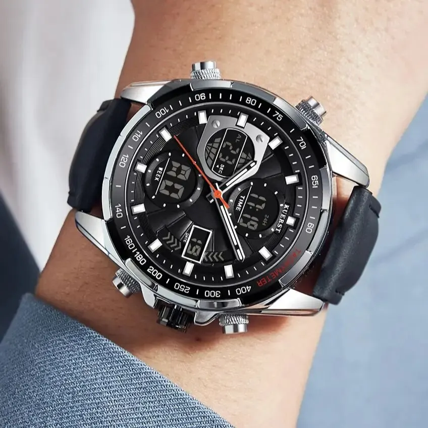KUERST Brand Retro Double Display Quartz Electronic Watch Waterproof/dual Time Zone/luminous Sports Fashion Watch