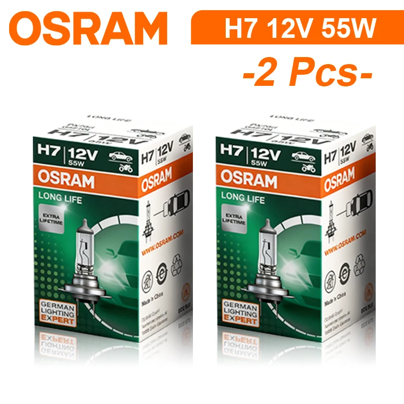 OSRAM H7 Original Headlight Halogen Lamp 64210 PX26d Standard LONG LIFE High Low Beam Car 12V 55W 3200K White Light OEM Car Bulb