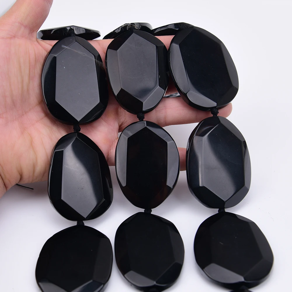 APDGG Large Size 58mm Natural Black Agate Smooth Cutting Big Chunky Slice Loose Pendant Beads 15'' Strand Jewelry DIY view 2
